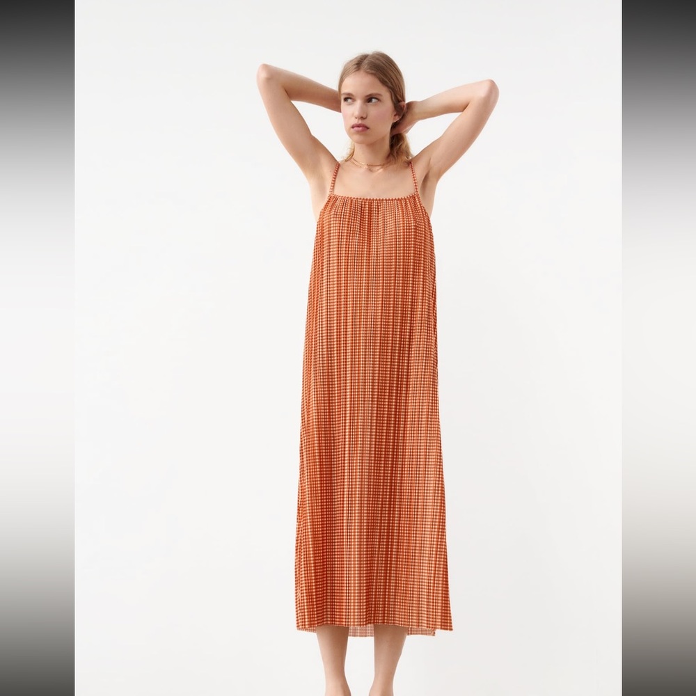 ZARA orange gingham dress, L